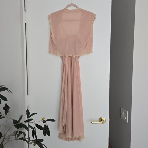 Vintage Pink Maxi Dress Set – Crochet Lace Trim Coquette Style - Picture 12 of 13